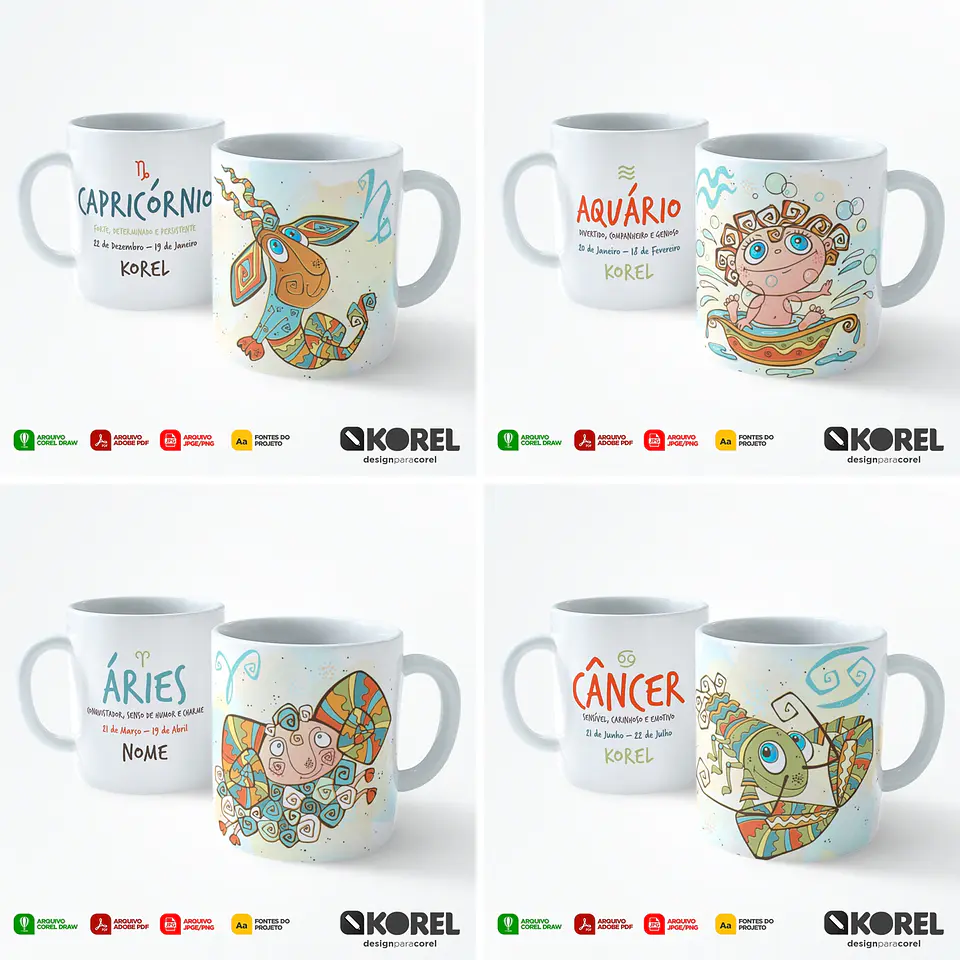12 Artes Caneca Signos Editável Corel Draw + Pdf 5
