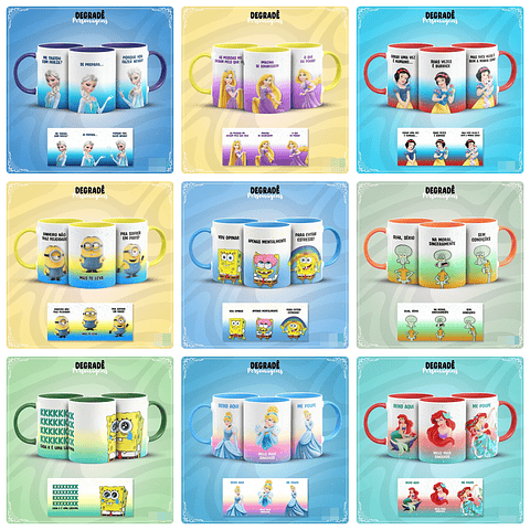 30 Artes para Caneca  Personagens Degradê em Jpg