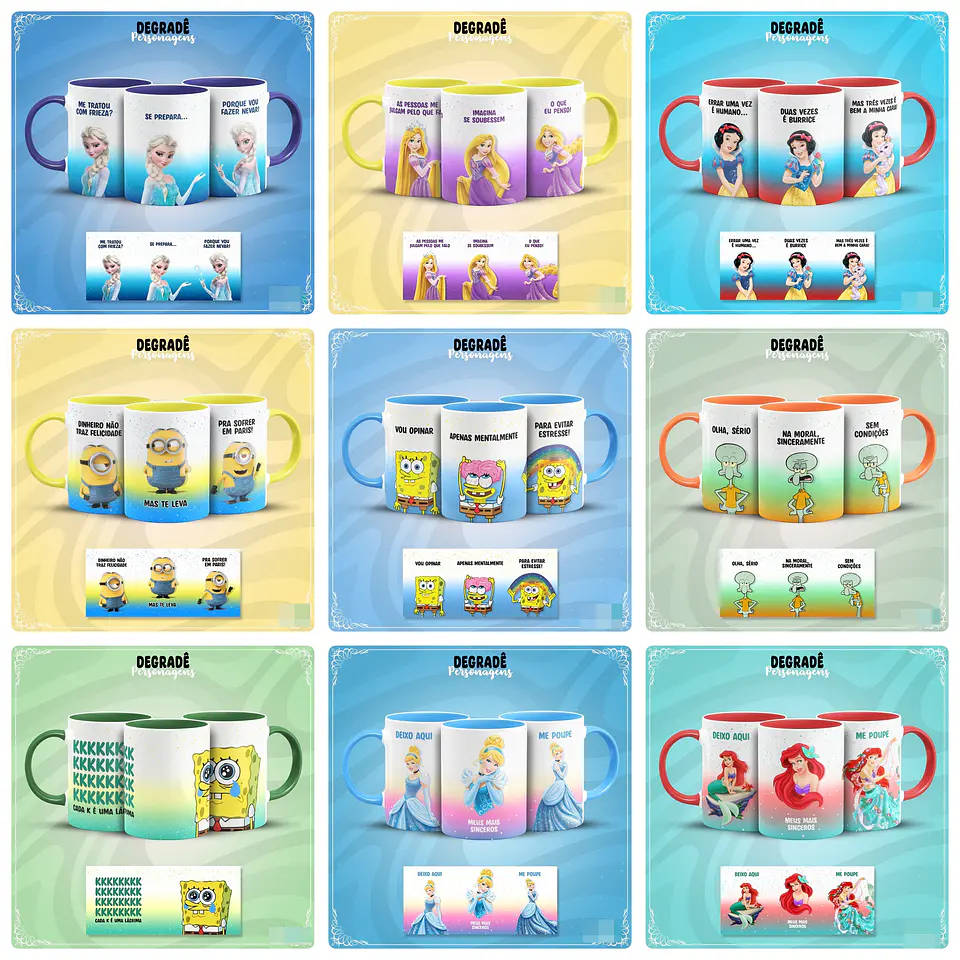 30 Artes para Caneca  Personagens Degradê em Jpg 1