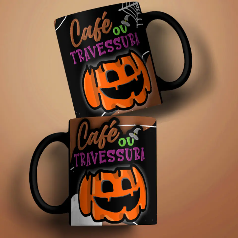 Arte Caneca Café ou Travessuras Sublimação Baixar Grátis 1