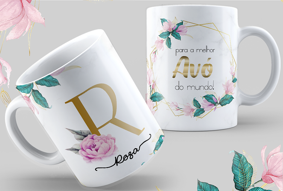 26 Artes Canecas Alfabeto Floral Dourado Arquivos em Jpg 1