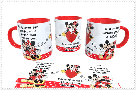 Artes para Caneca Namorados Mickey e Minnie Grego em CorelDraw