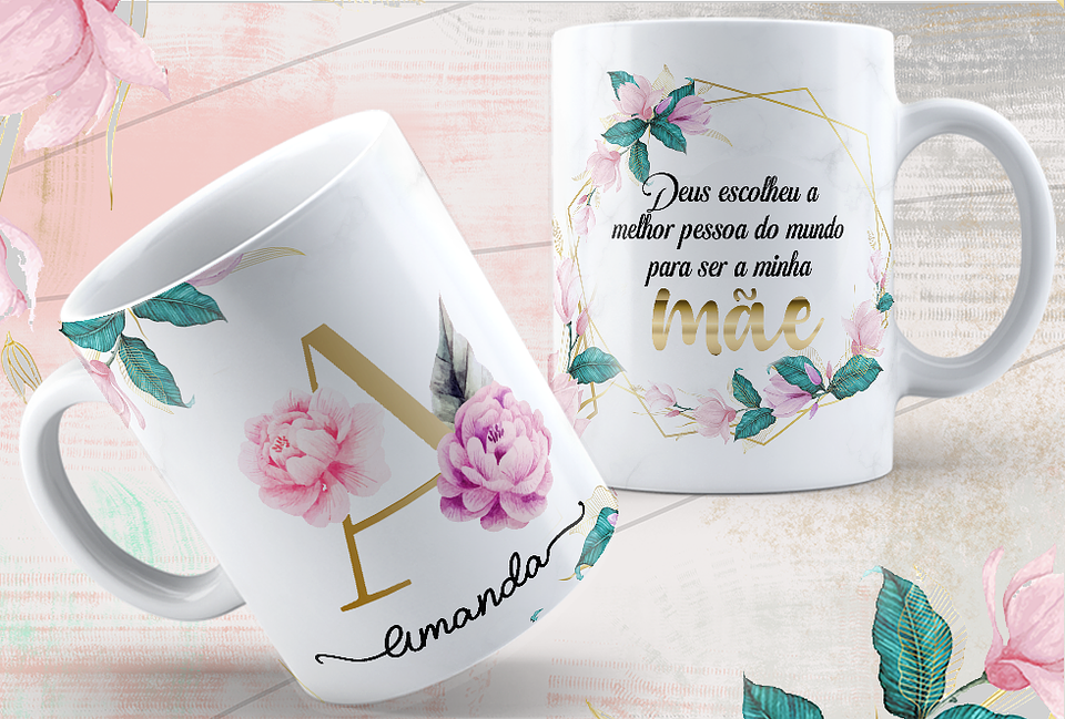 26 Artes Canecas Alfabeto Floral Dourado Arquivos em Jpg 2
