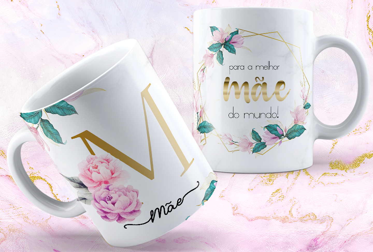 26 Artes Canecas Alfabeto Floral Dourado Arquivos em Jpg 3