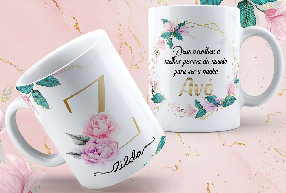 26 Artes Canecas Alfabeto Floral Dourado Arquivos em Jpg 4