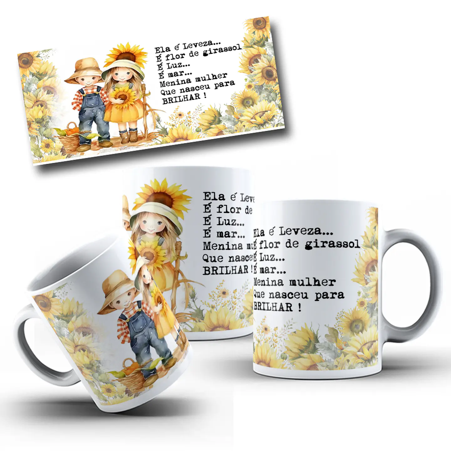 10 Artes Canecas Frases Girassol em Corel Draw  7
