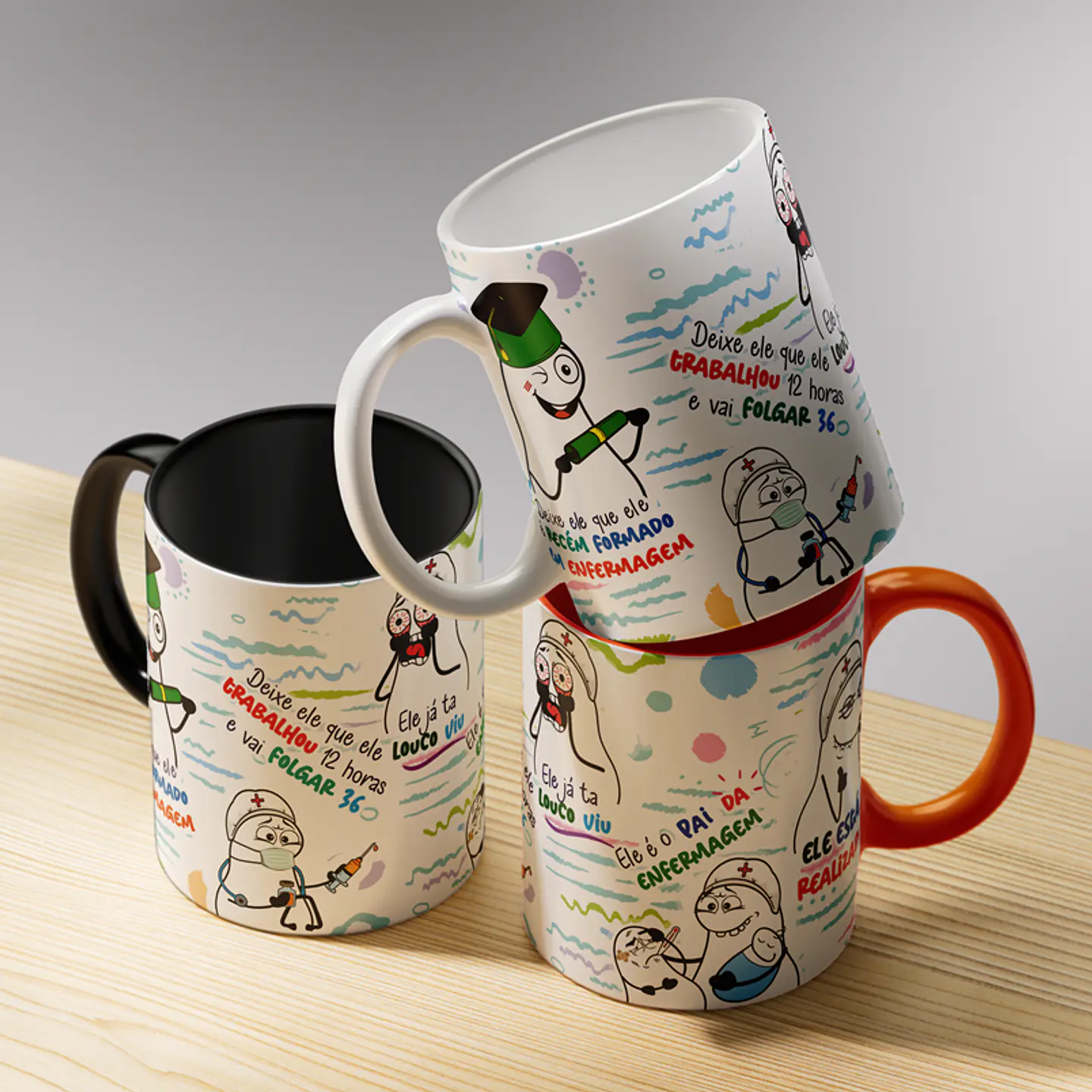Arte Caneca Deixe ele que ele é recém formado em enfermagem - Versão Masculina Png 1