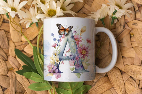 26 Artes Caneca Alfabeto Borboleta em Corel Draw 