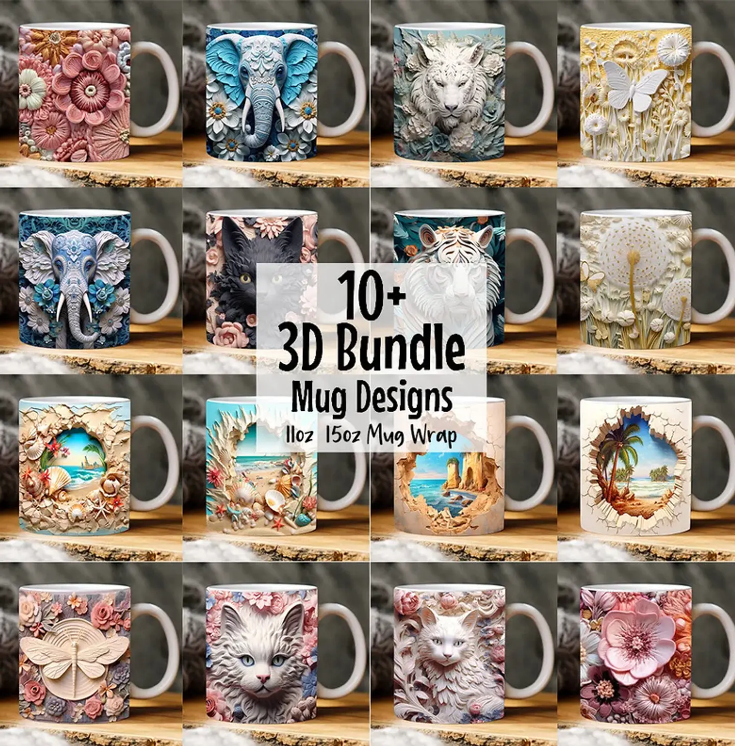 13 Artes para Caneca Animais 3D em Jpg 1