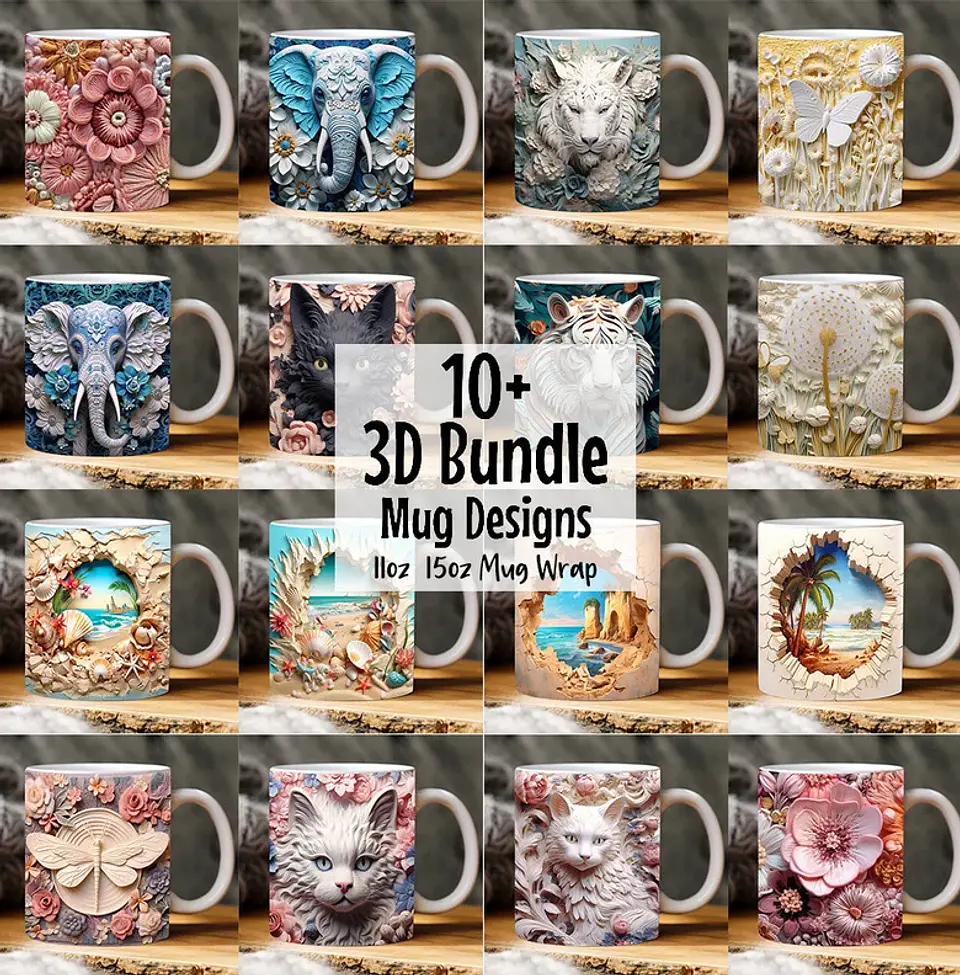 13 Artes para Caneca Animais 3D em Jpg 1