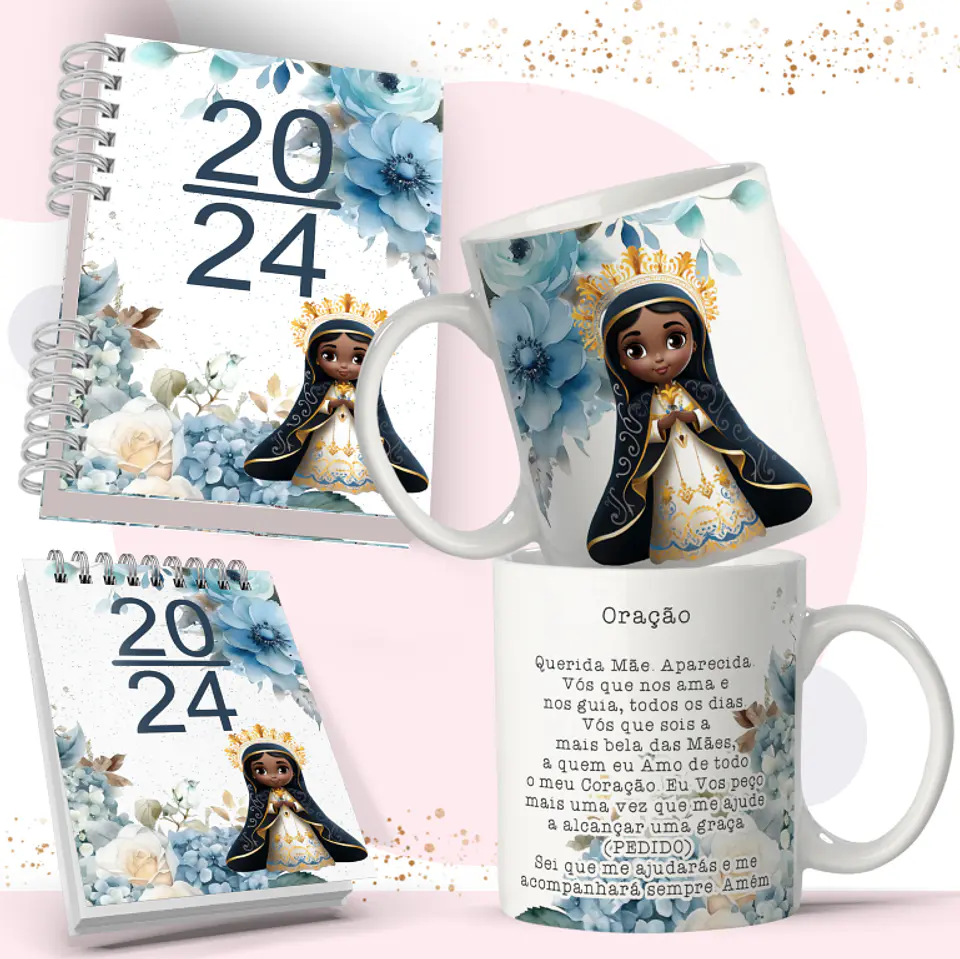 Arte Caneca e Bloquinho Nossa Senhora Aparecida em Corel Draw 2