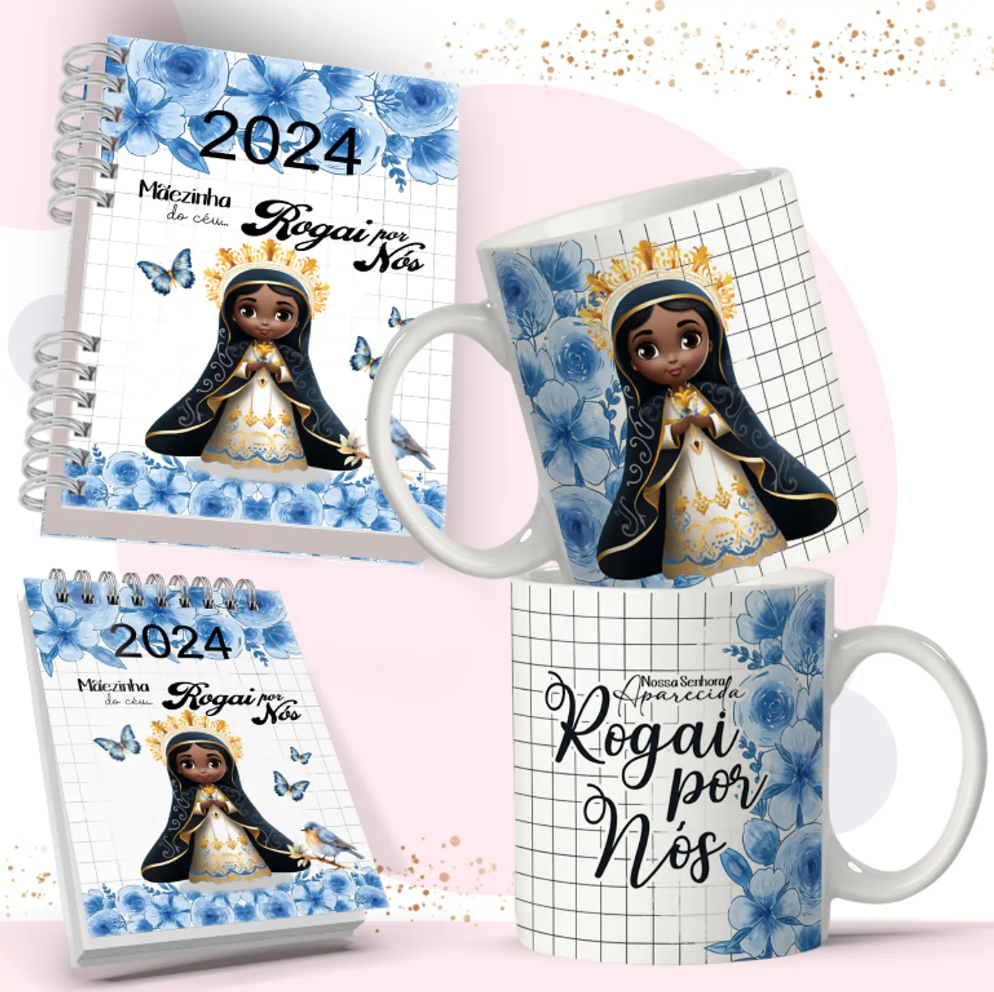 Arte Caneca e Bloquinho Nossa Senhora Aparecida em Corel Draw 3