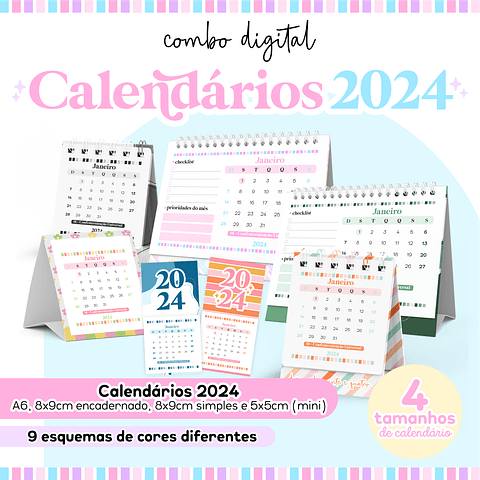 Arquivo Calendários 2024 Pronto para Imprimir em JPG