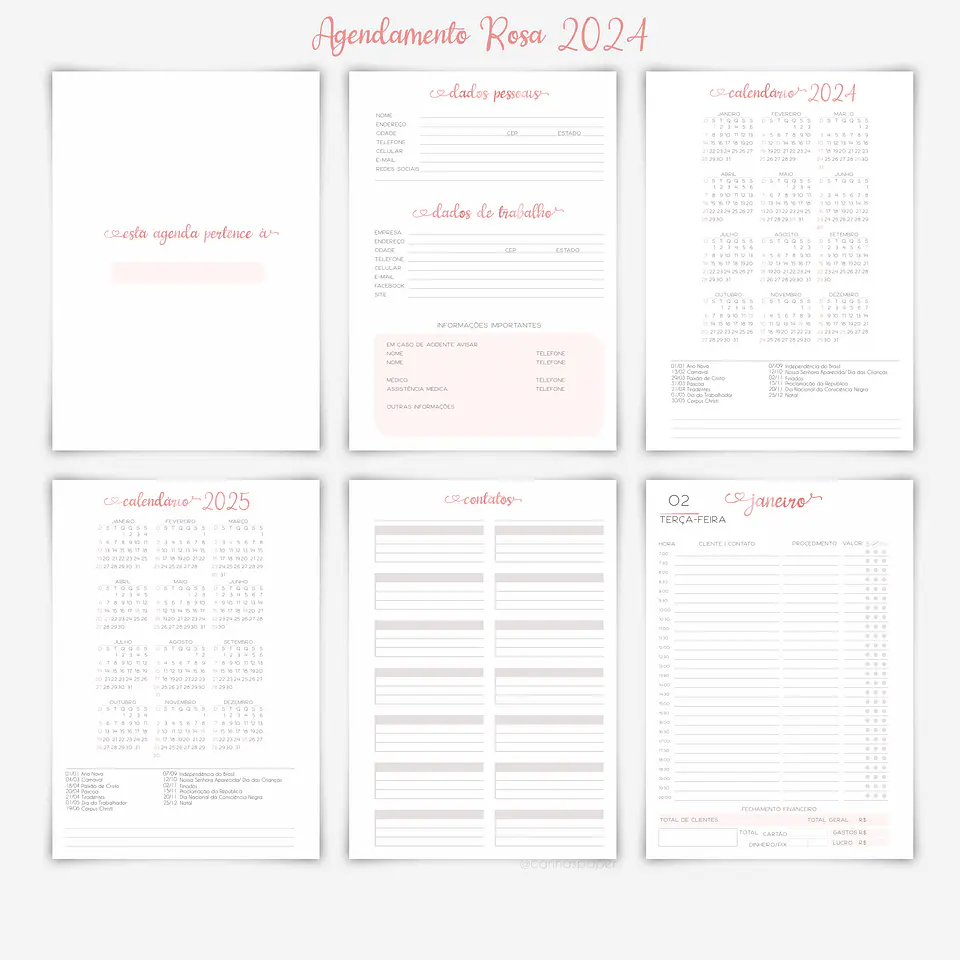 Arquivo Miolo Agenda Agendamento Rosa A5 2024 em Pdf 6