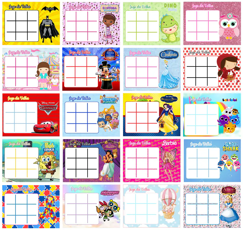 88 Arquivos Jogo da Velha Infantil Personagens em Pdf  2