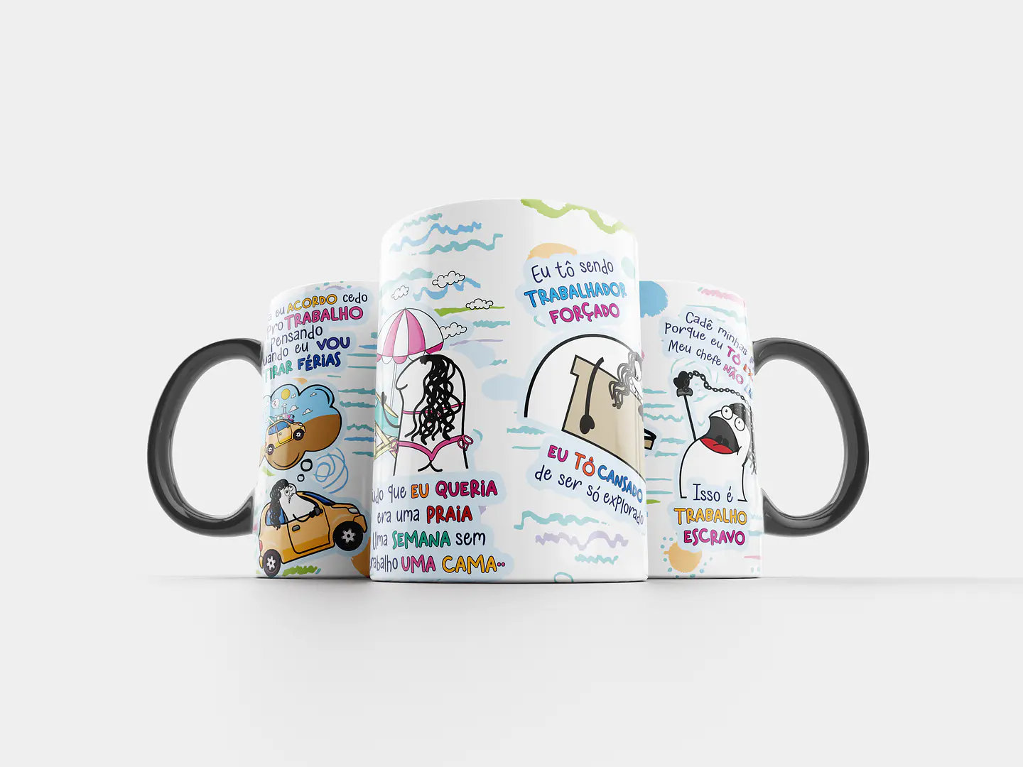 Arte Caneca Flork Todo dia eu acordo cedo vou pro trabalho pensando quando eu vou tirar férias Arquivo Png 2