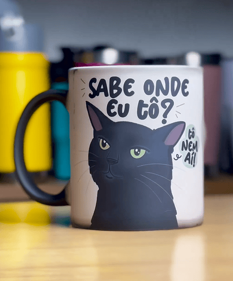 Arte Caneca Meme Gato Sabe onde eu Tô Sublimação