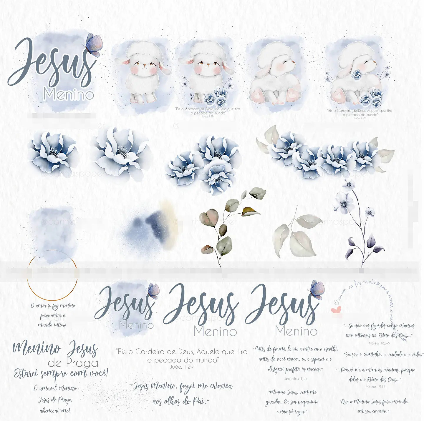 Kit Digital Menino Jesus Aquarelados em Png  3