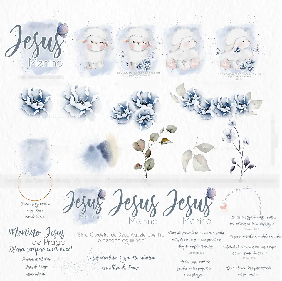 Kit Digital Menino Jesus Aquarelados em Png  3