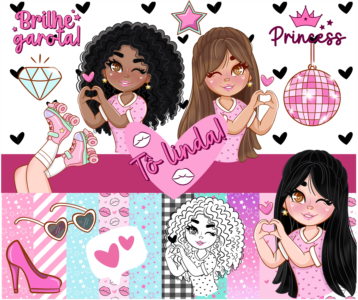 Kit Digital Meninas Pink Rosa em Png 1