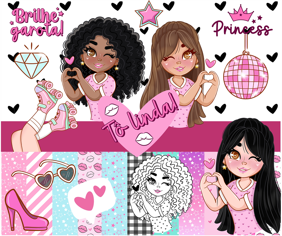 Kit Digital Meninas Pink Rosa em Png 1