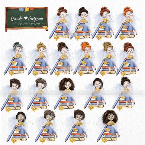 Kit Digital Querida Professora Aquarelados em Png 