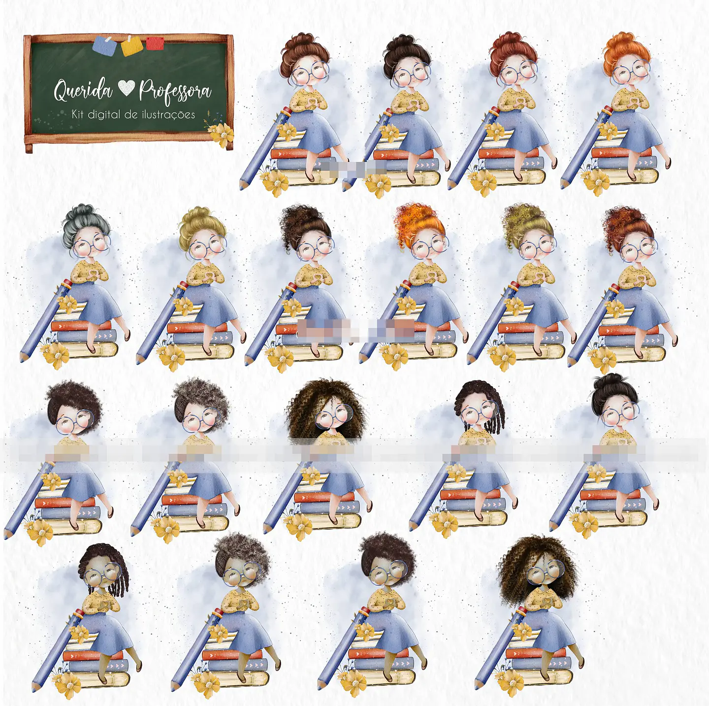 Kit Digital Querida Professora Aquarelados em Png  1