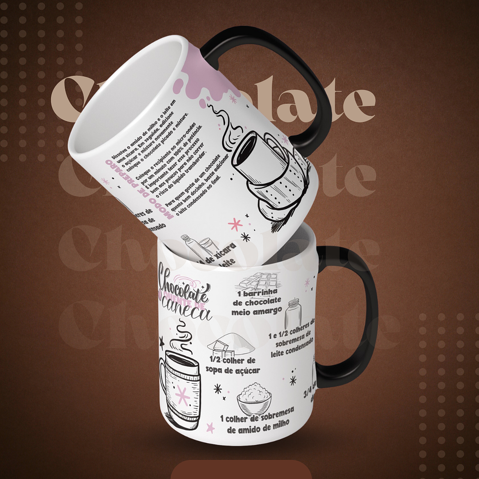 3 Artes para Caneca Receita Chocolate Quente Arquivos em CorelDraw 1
