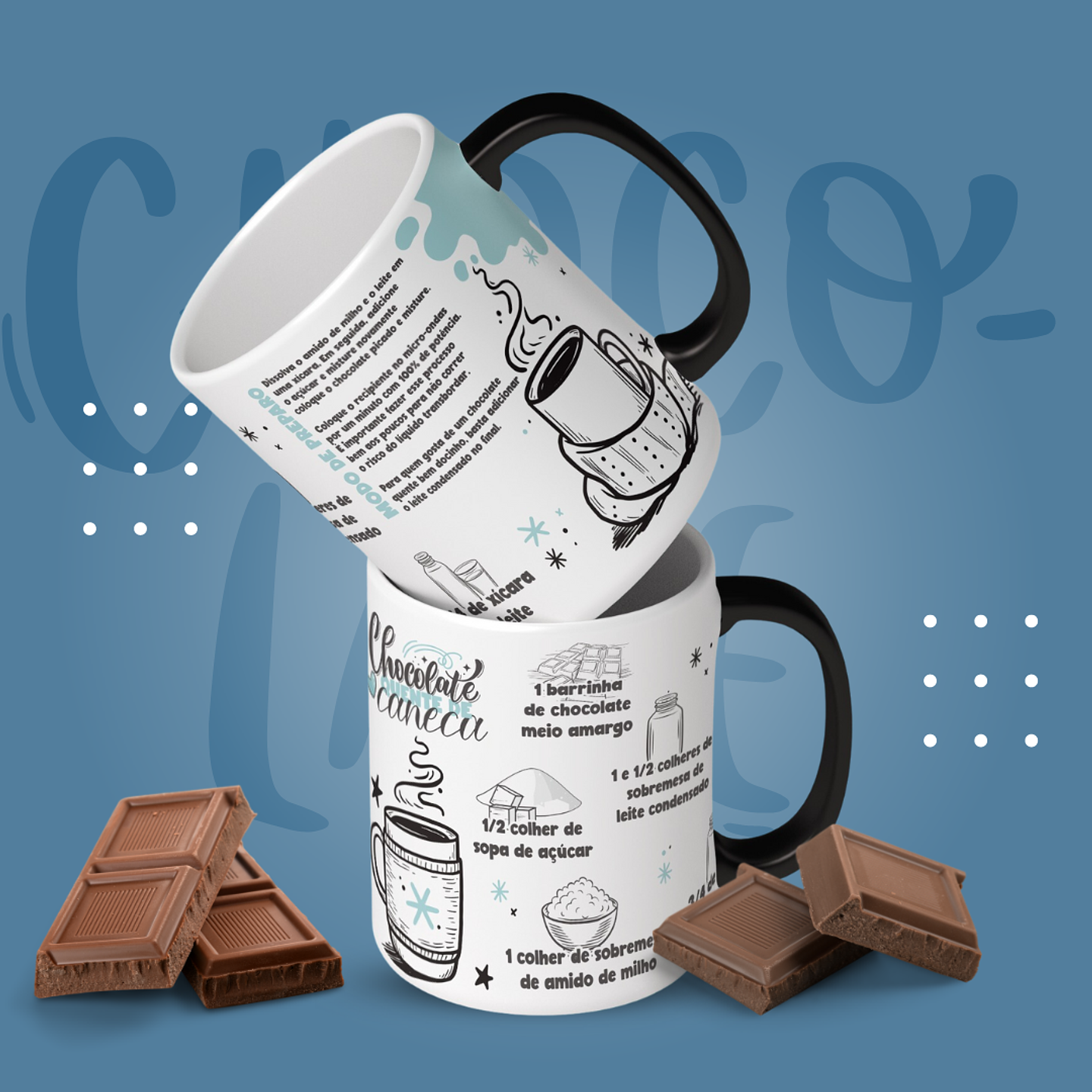 3 Artes para Caneca Receita Chocolate Quente Arquivos em CorelDraw 2