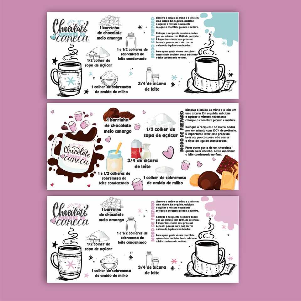 3 Artes para Caneca Receita Chocolate Quente Arquivos em CorelDraw 4