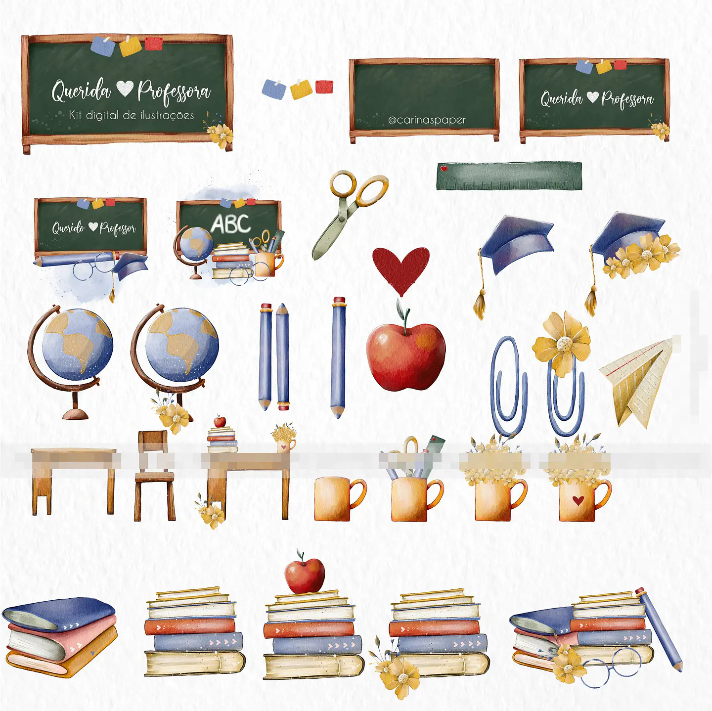 Kit Digital Querida Professora Aquarelados em Png  7