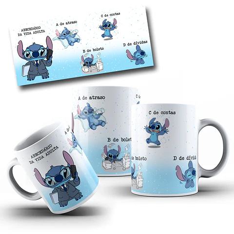 Arte Caneca Abecedário da Vida Adulta Stitch Arquivos Png