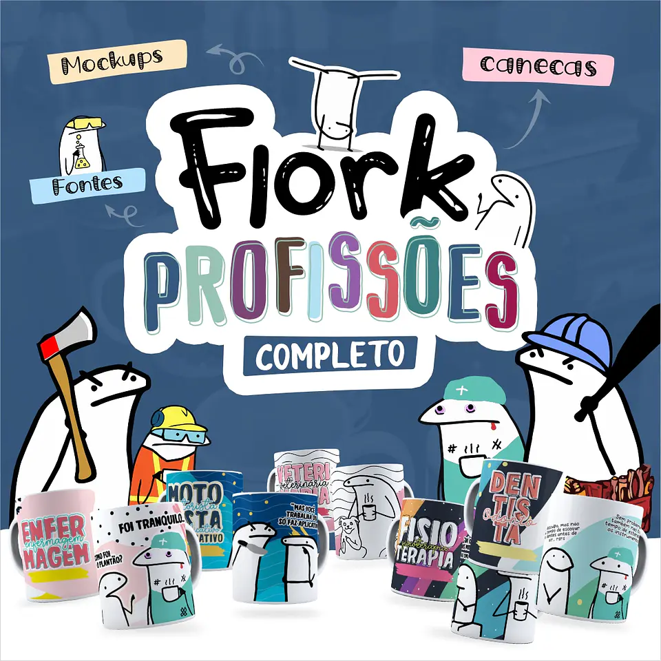 100 Artes Caneca Flork Profissões Arquivos Sublimação Png 1