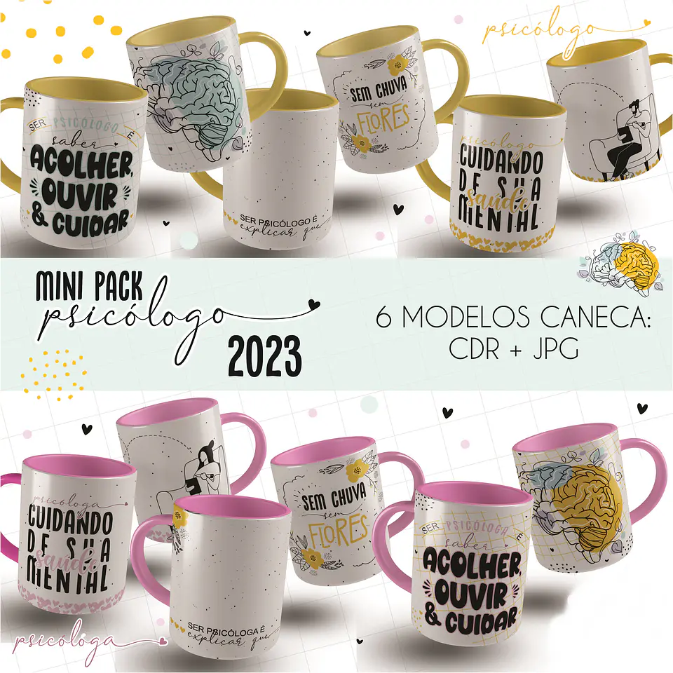 12 Artes Caneca e Camisa Psicólogo Arquivo em CorelDraw  1