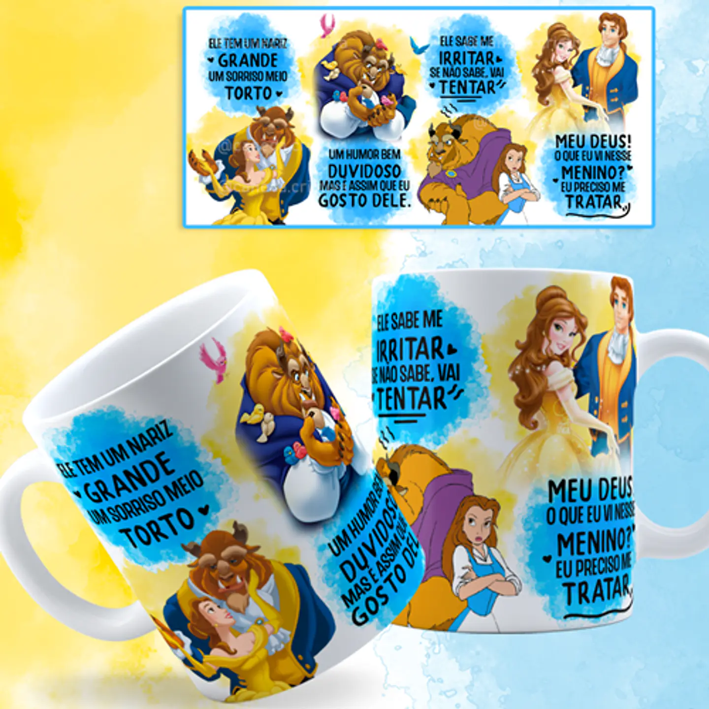 Arte para Caneca A Bela e a Fera Ele Tem Um Nariz Grande Um Sorriso Meio Torto Png 2
