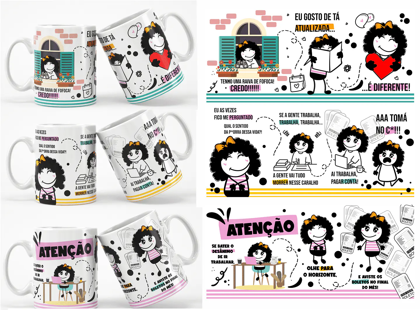 3 Arte Caneca Frases engraçadas Bonequinhas Arquivo em Jpg 1