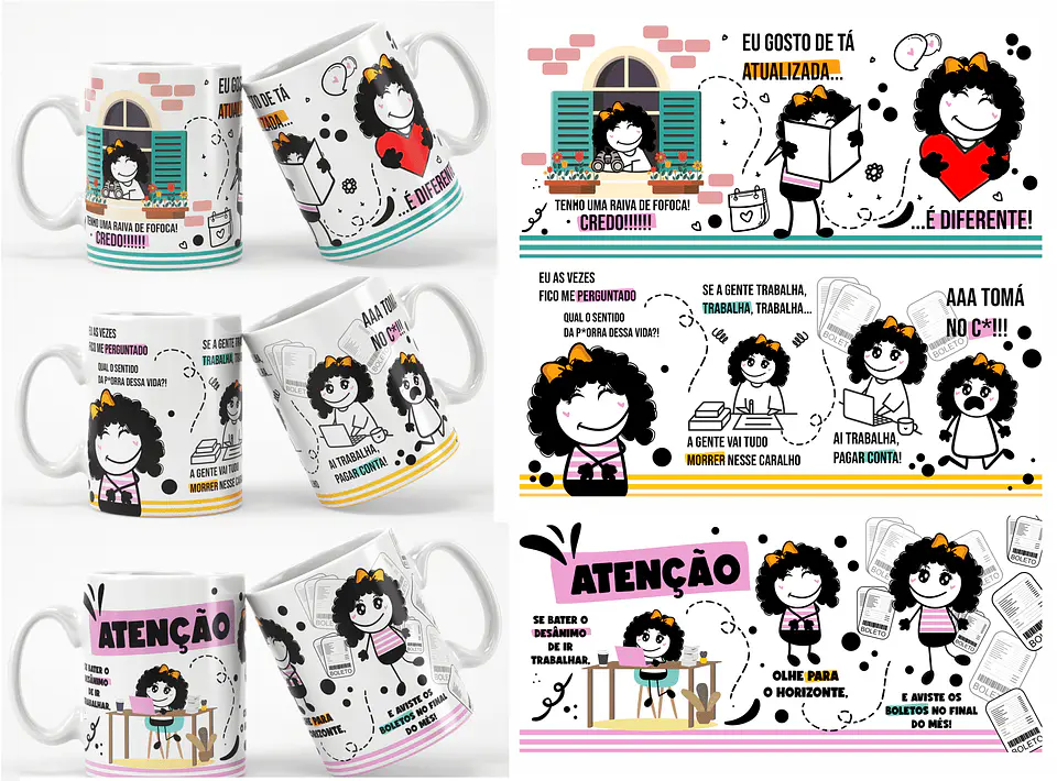 3 Arte Caneca Frases engraçadas Bonequinhas Arquivo em Jpg 1