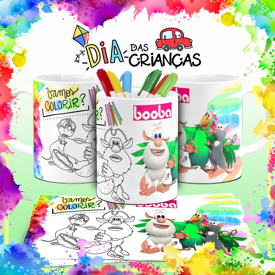 10 Arte Caneca Dia das Crianças para Colorir Arquivo em Corel Draw 2