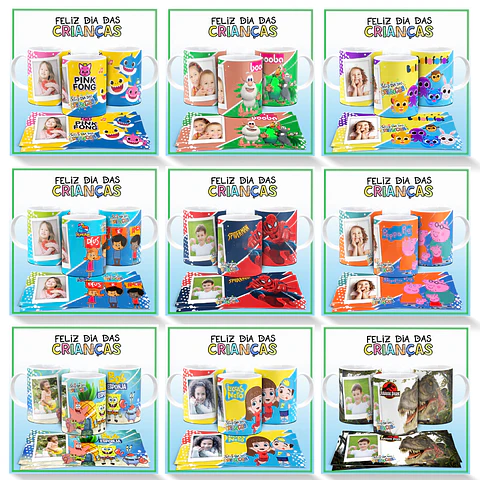 22 Arte Caneca Personagens Dia das Crianças para Colorir Arquivo em Corel Draw 