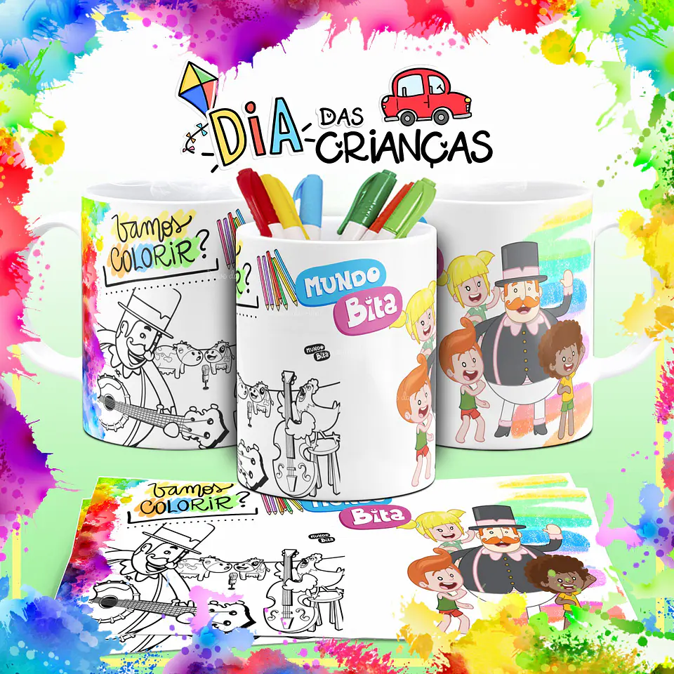 10 Arte Caneca Dia das Crianças para Colorir Arquivo em Corel Draw 3