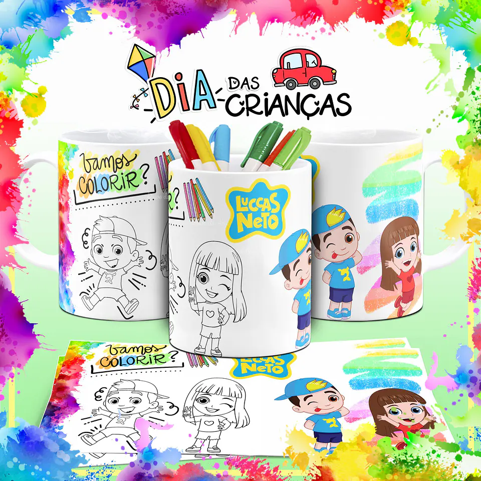 10 Arte Caneca Dia das Crianças para Colorir Arquivo em Corel Draw 6