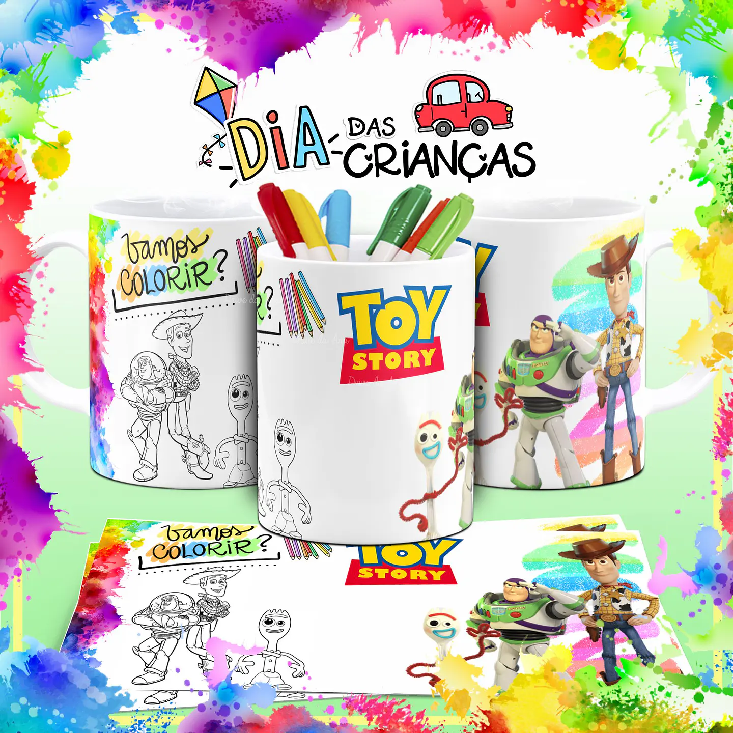 10 Arte Caneca Dia das Crianças para Colorir Arquivo em Corel Draw 8