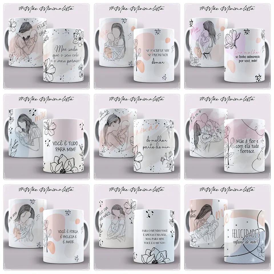 24 Artes para Caneca e Camisa Dia das Mães Minimalista em CorelDraw 1
