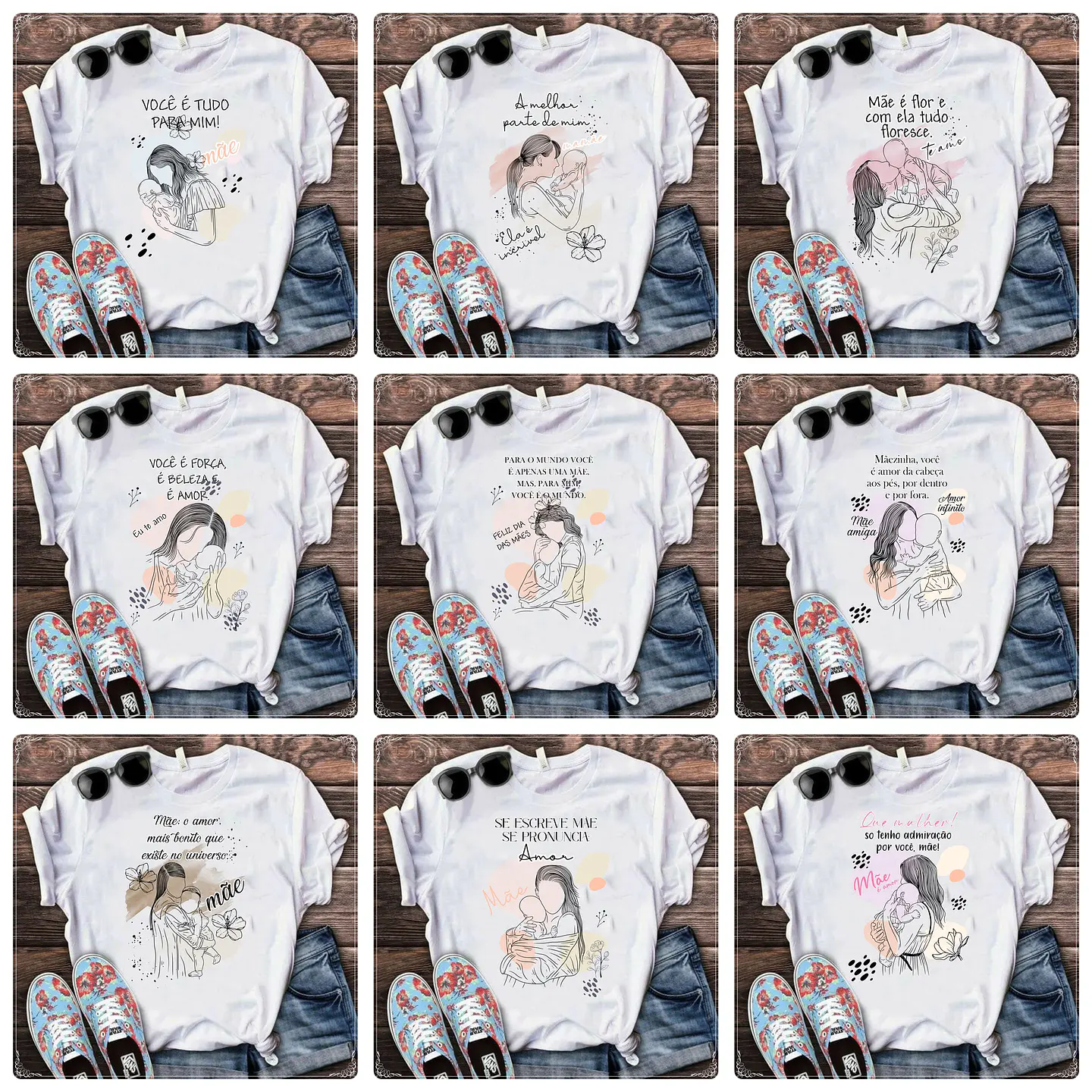 24 Artes para Caneca e Camisa Dia das Mães Minimalista em CorelDraw 2