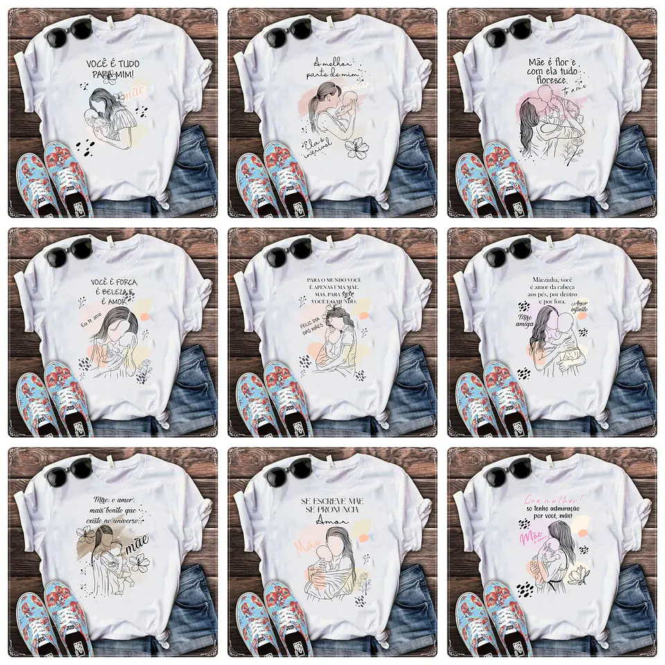 24 Artes para Caneca e Camisa Dia das Mães Minimalista em CorelDraw 2