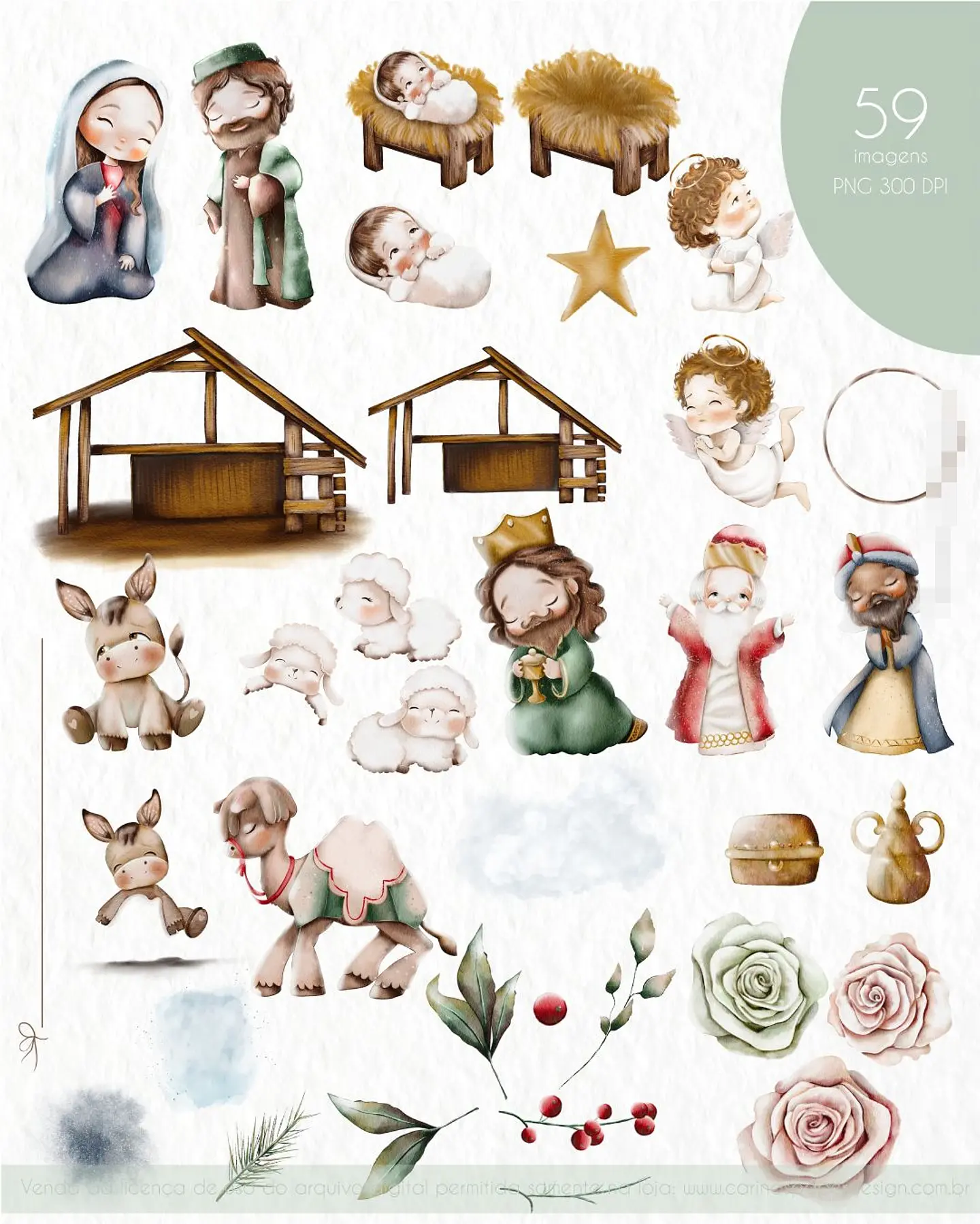 Kit Digital Natal Aquarelado Arquivos em Png  2