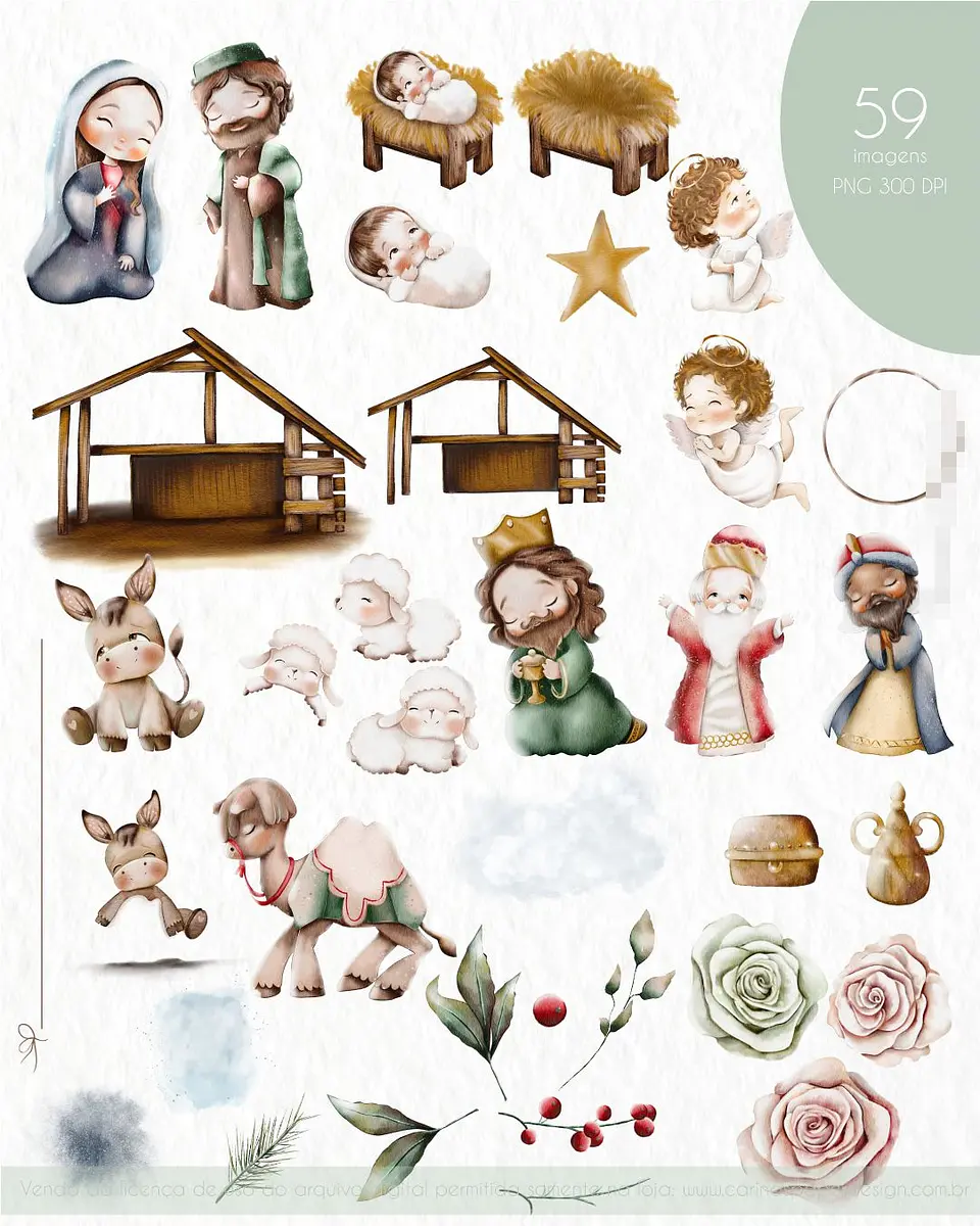Kit Digital Natal Aquarelado Arquivos em Png  2