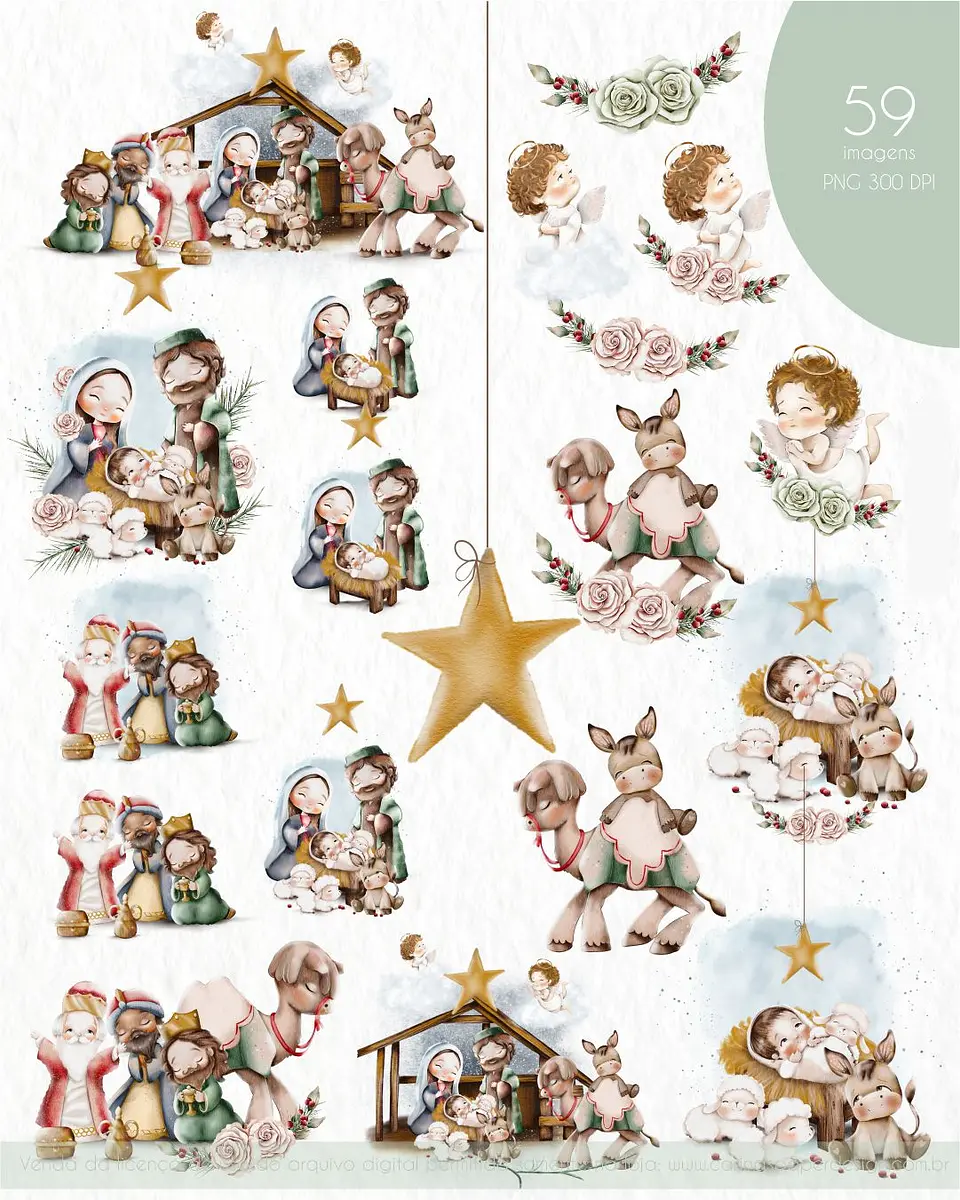 Kit Digital Natal Aquarelado Arquivos em Png  3