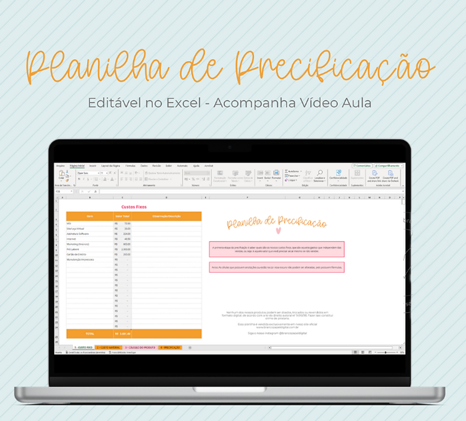 Arquivo Planilha de Precificação em Excel   1