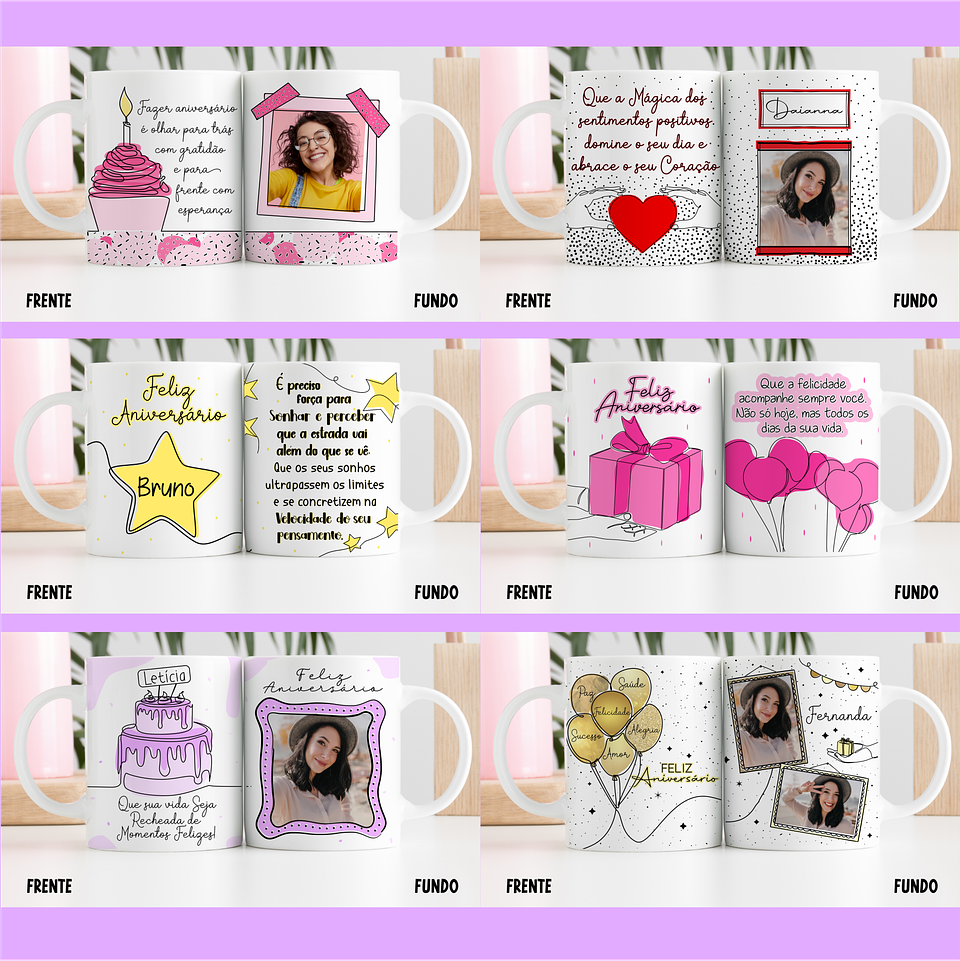 16 Artes para Caneca Aniversário em Linhas em Png 3